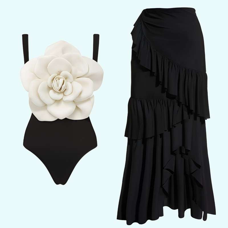 Conjunto de maiô de flor grande no peito