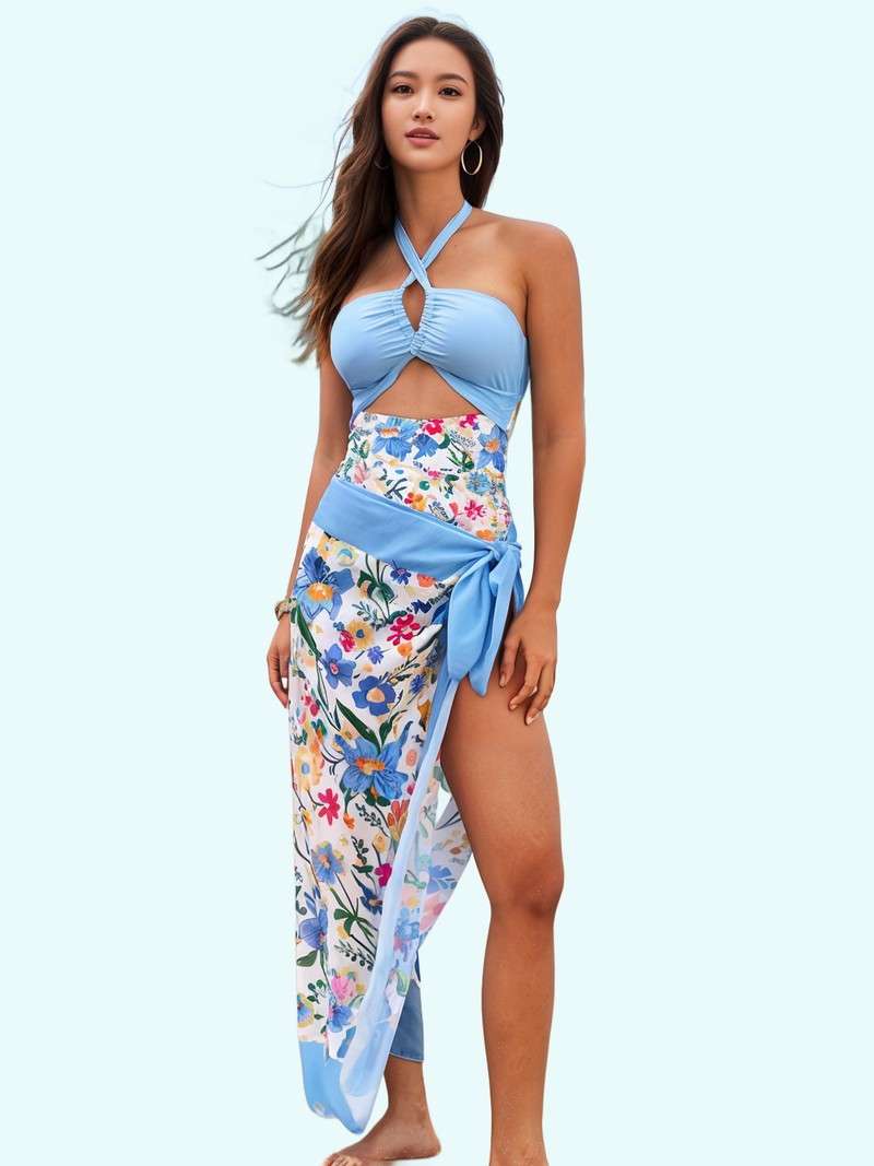 Traje de banho com cinto e sistema de pescoço