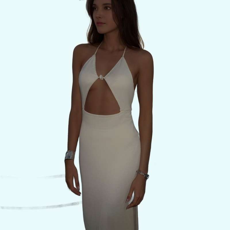 Vestido de praia com suspensórios de malha