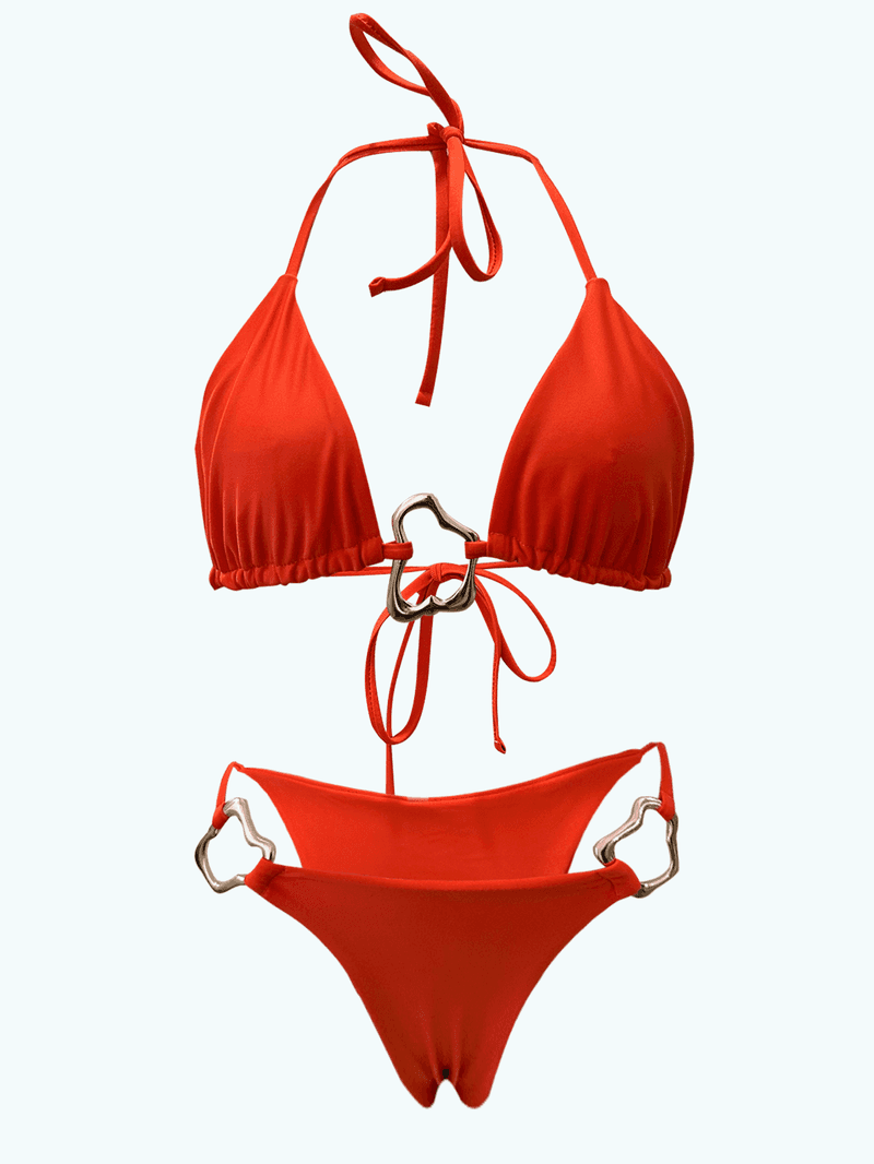 Roupa de banho de biquíni sexy com tiras vermelhas