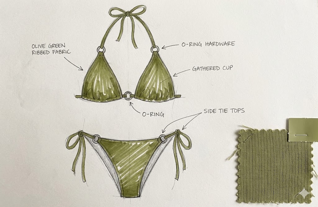 Swimwear concept sketch on paper