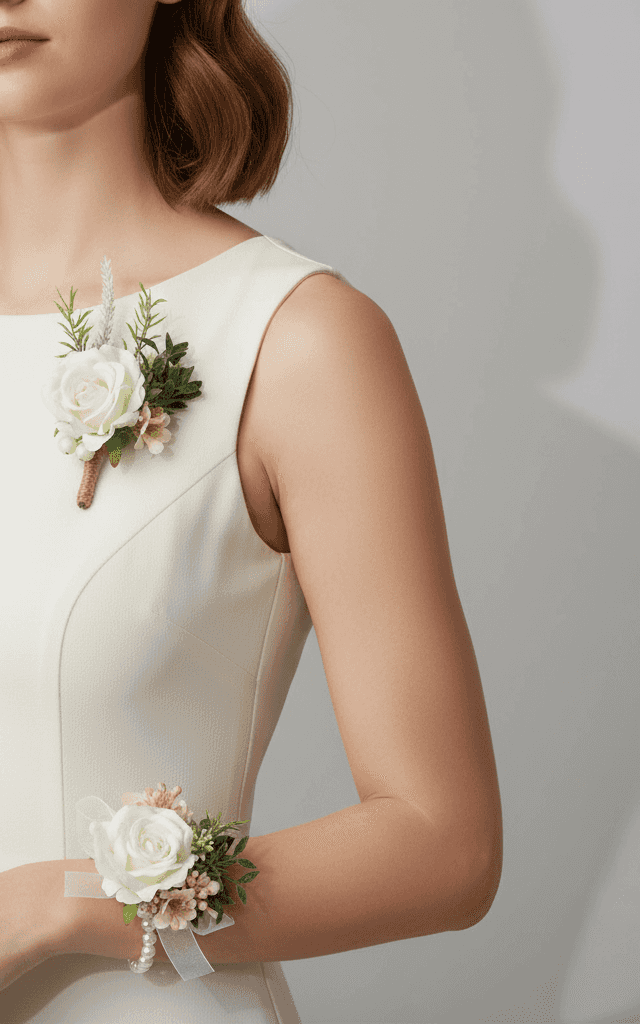 Conjunto de corsage e boutonnière de rosa azul marinho e borgonha com detalhes dourados e corsage de pulso de pérolas para eventos formais