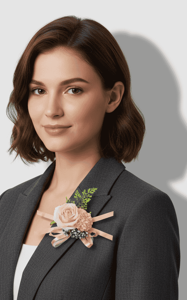 Conjunto de corsage de rosa branca marfim e eucalipto com embalagem de juta natural para casamentos em jardim